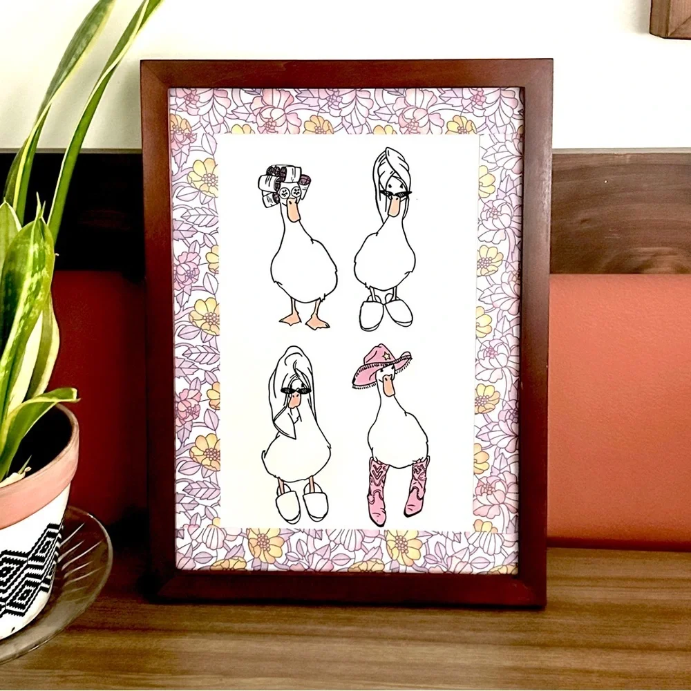 Get Your Ducks in a Row Ducks Getting Ready Towel Curlers Canvas Wall Art Framed